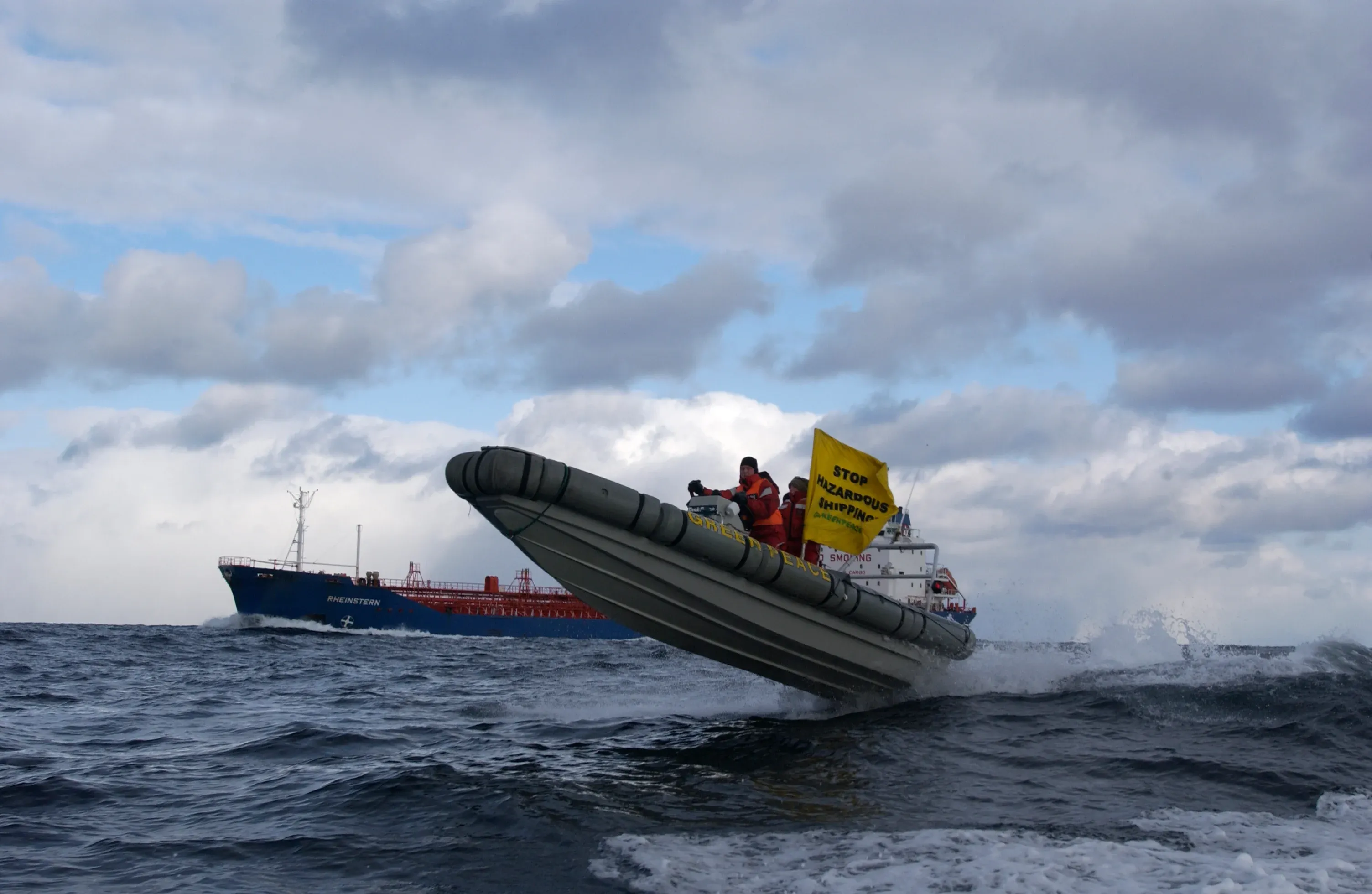 High-speed rescue boat driving across the water